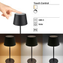 LED saulės stalinė lempa, 2.5W, įkraunama, chrominė