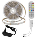 LED juostos rinkinys, 12V, AC adapteris, Bluetooth, nuotolinis valdymas, atsparus vandeniui, RGB spalvos