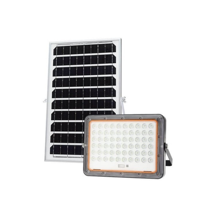 LED prožektorius, juodas, su saulės baterija, 10W, šalta balta šviesa