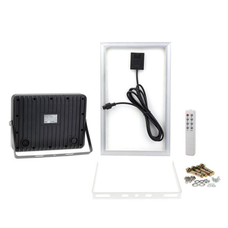 LED prožektorius, juodas, su saulės baterija, 10W, šalta balta šviesa