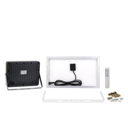 LED prožektorius, juodas, su saulės baterija, 15W, šalta balta šviesa