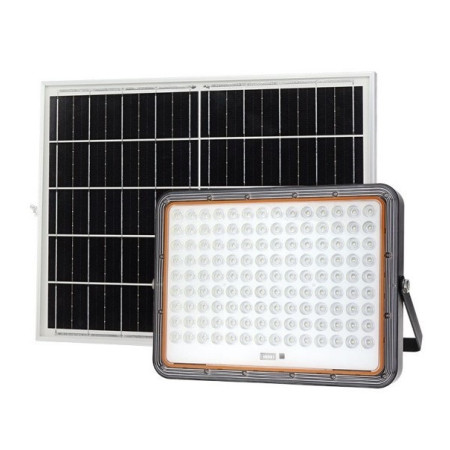 LED prožektorius, juodas, su saulės baterija, 25W, 3200Lm, šalta balta šviesa