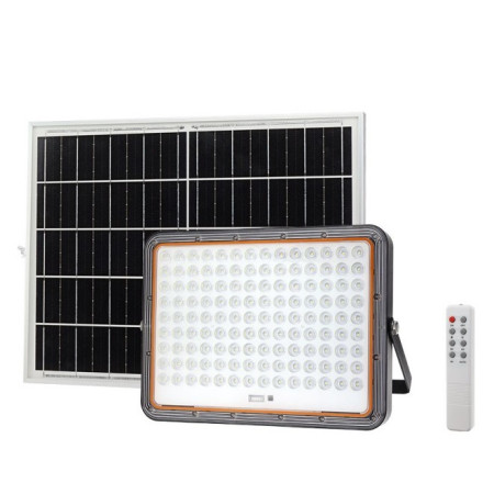 LED prožektorius, juodas, su saulės baterija, 25W, 3200Lm, šalta balta šviesa