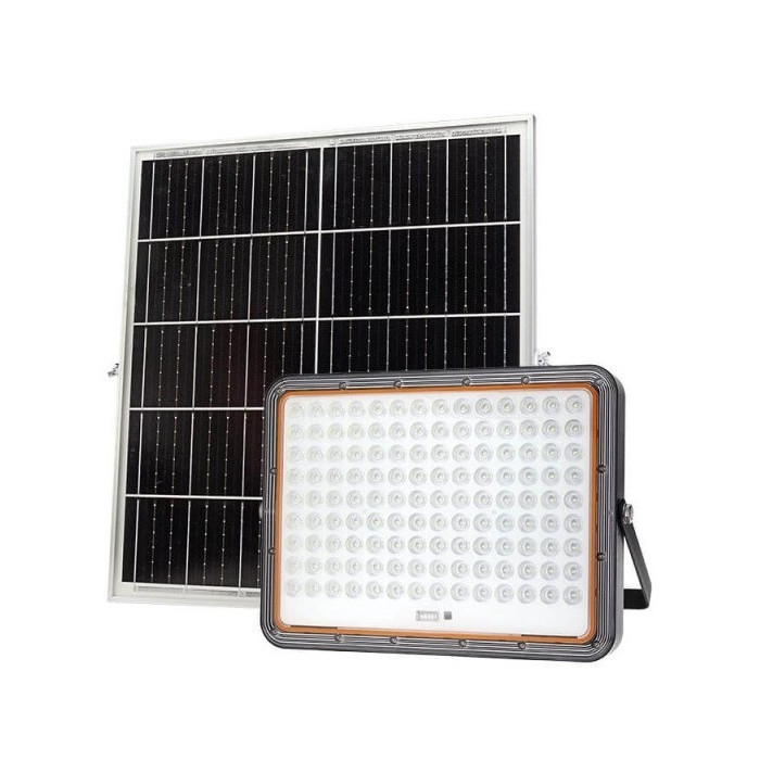 LED prožektorius, juodas, su saulės baterija, 30W, šalta balta šviesa