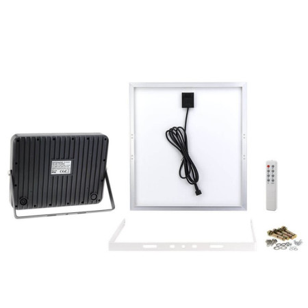 LED prožektorius, juodas, su saulės baterija, 30W, šalta balta šviesa