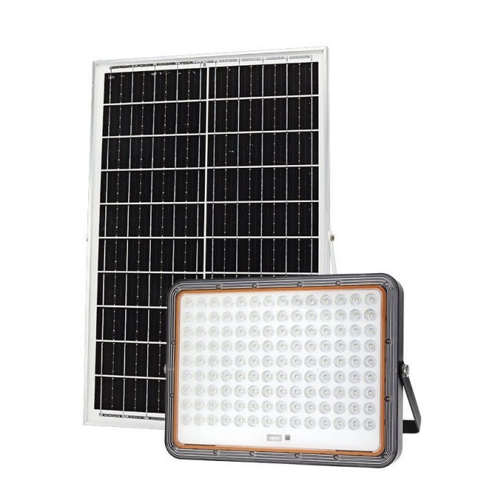 LED prožektorius, juodas, su saulės baterija, 40W, šalta balta šviesa