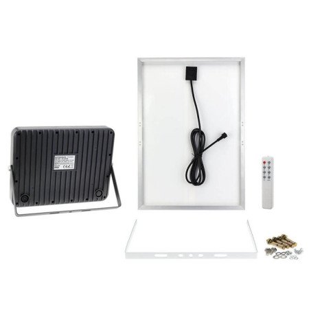 LED prožektorius, juodas, su saulės baterija, 40W, šalta balta šviesa