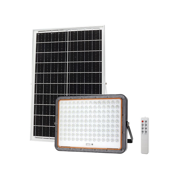 LED prožektorius, pilkas, su saulės baterija, 40W, šalta balta šviesa