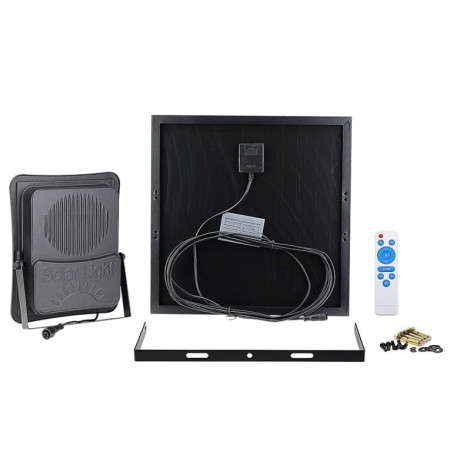 LED prožektorius, juodas, su saulės baterija, 20W, 1600Lm, šalta balta šviesa