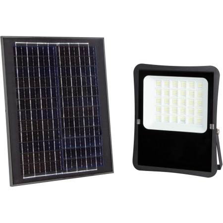 LED prožektorius, juodas, su saulės baterija, 25W, 2200Lm, šalta balta šviesa