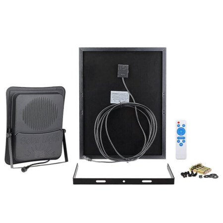 LED prožektorius, juodas, su saulės baterija, 25W, 2200Lm, šalta balta šviesa