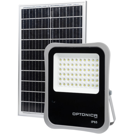 LED prožektorius, pilkas, su saulės baterija, 30W, šalta balta šviesa