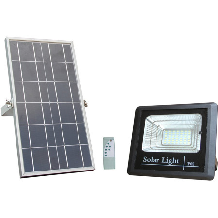 LED prožektorius, juodas, su saulės baterija, 12W, šalta balta šviesa