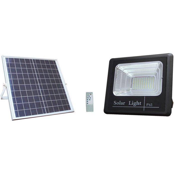 LED prožektorius, juodas, su saulės baterija, 20W, 1800Lm, šalta balta šviesa