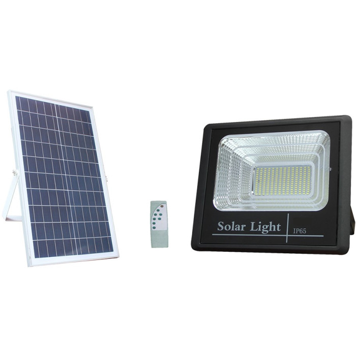 LED prožektorius, juodas, su saulės baterija, 35W, šalta balta šviesa