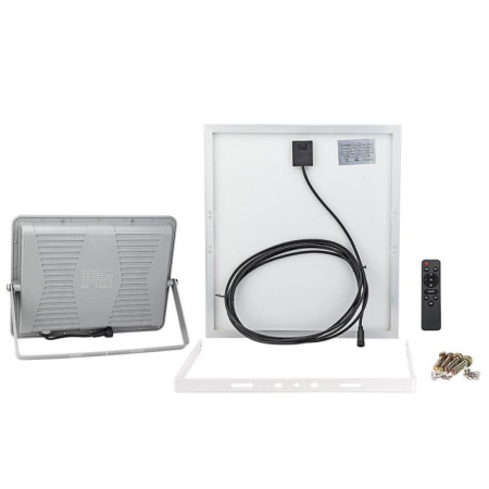 LED prožektorius, pilkas, su saulės baterija, 30W, 120°, šalta balta šviesa