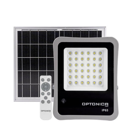 LED prožektorius, pilkas, su saulės baterija, 15W, šalta balta šviesa