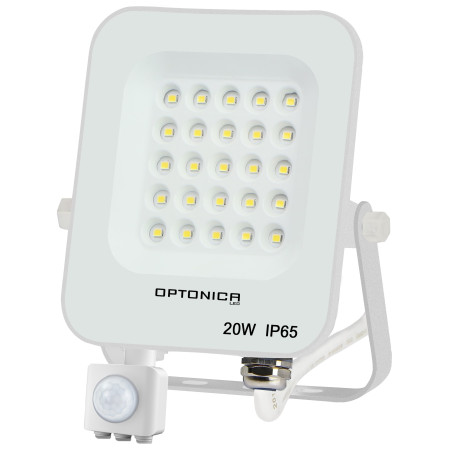 LED prožektorius, baltas, PIR jutiklis, 20W, šalta balta šviesa