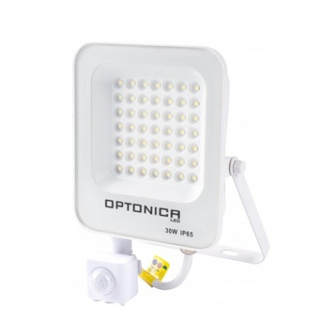 LED prožektorius, baltas, PIR jutiklis, 30W, šilta balta šviesa