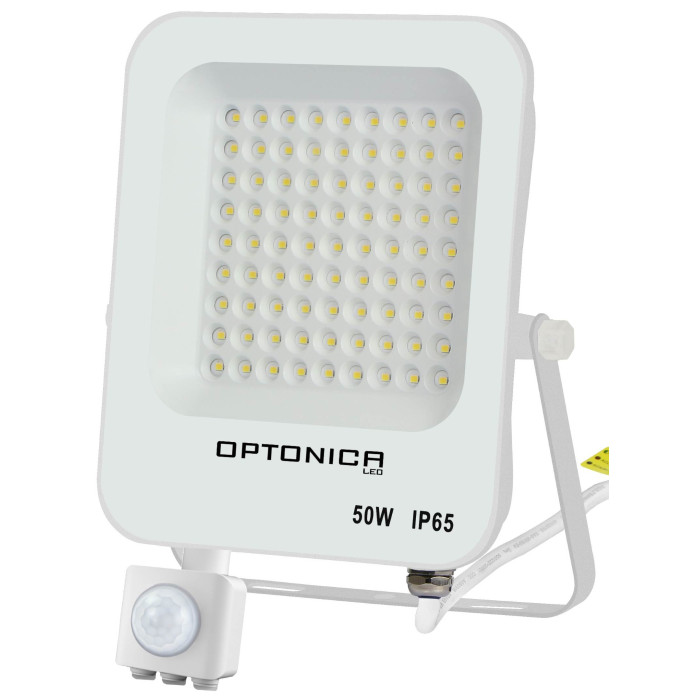 LED prožektorius, baltas, PIR jutiklis, 50W, šalta balta šviesa