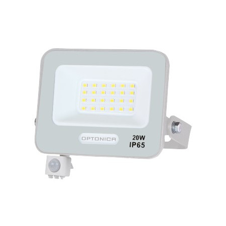 LED prožektorius, baltas, PIR jutiklis, 20W, 120°, šalta balta šviesa