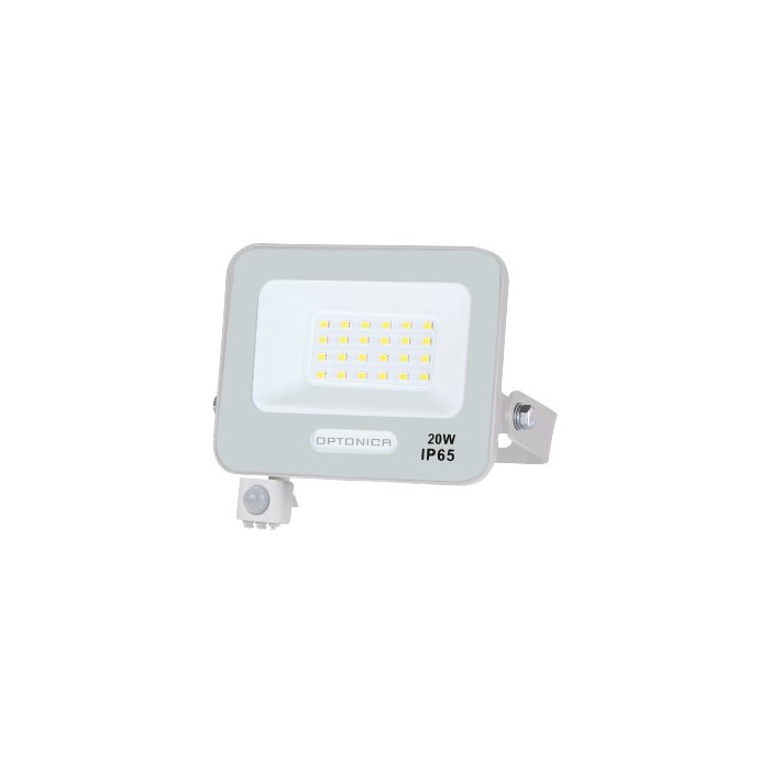 LED prožektorius, baltas, PIR jutiklis, 20W, 120°, šilta balta šviesa