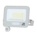 LED prožektorius, baltas, PIR jutiklis, 20W, 120°, šilta balta šviesa