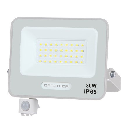 LED prožektorius, baltas, PIR jutiklis, 30W, 120°, neutrali balta šviesa