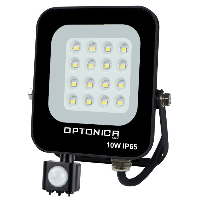 LED prožektorius, juodas, PIR jutiklis, 10W, šilta balta šviesa