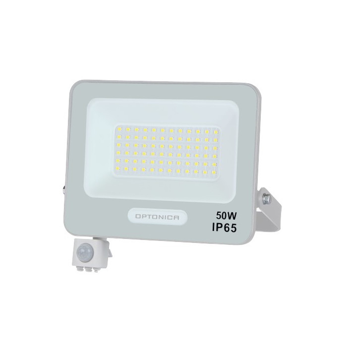 LED prožektorius, baltas, PIR jutiklis, 50W, 120°, neutrali balta šviesa