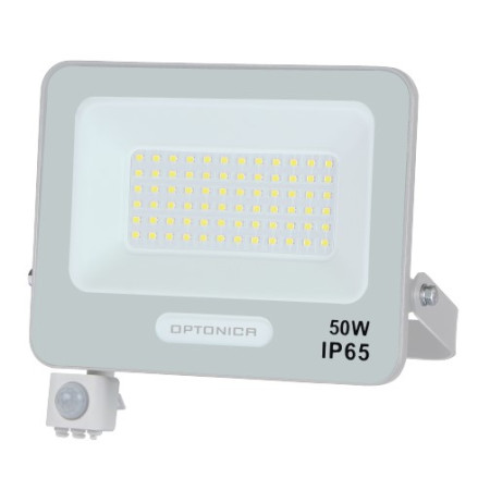 LED prožektorius, baltas, PIR jutiklis, 50W, 120°, neutrali balta šviesa