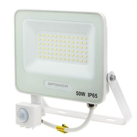 LED prožektorius, baltas, PIR jutiklis, 50W, 120°, neutrali balta šviesa