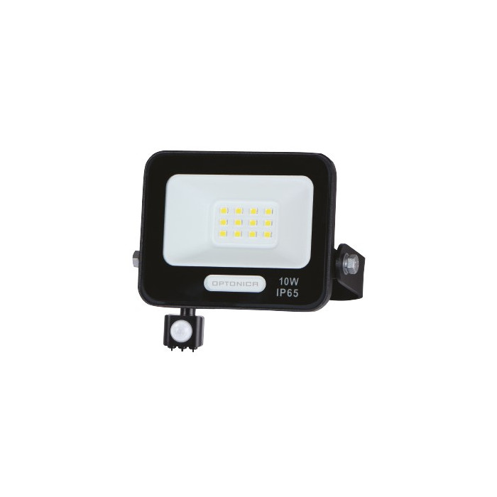 LED prožektorius, juodas, PIR jutiklis, 10W, 120°, šalta balta šviesa