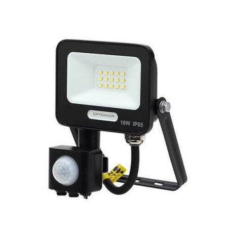 LED prožektorius, juodas, PIR jutiklis, 10W, 120°, šalta balta šviesa
