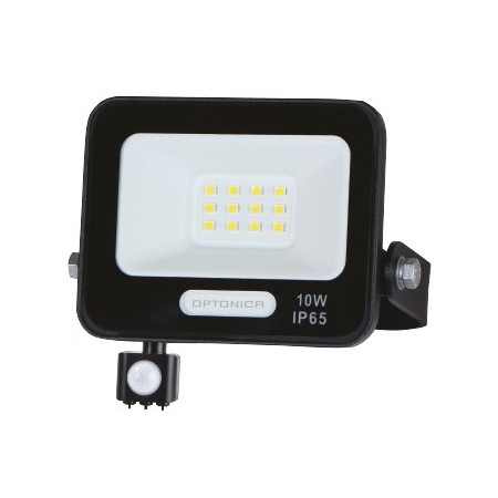 LED prožektorius, juodas, PIR jutiklis, 10W, 120°, šilta balta šviesa