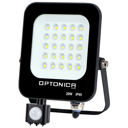 LED prožektorius, juodas, PIR jutiklis, 20W, neutrali balta šviesa
