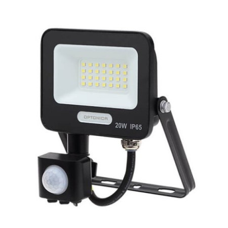 LED prožektorius, juodas, PIR jutiklis, 20W, 120°, šalta balta šviesa