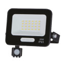 LED prožektorius, juodas, PIR jutiklis, 20W, 120°, neutrali balta šviesa