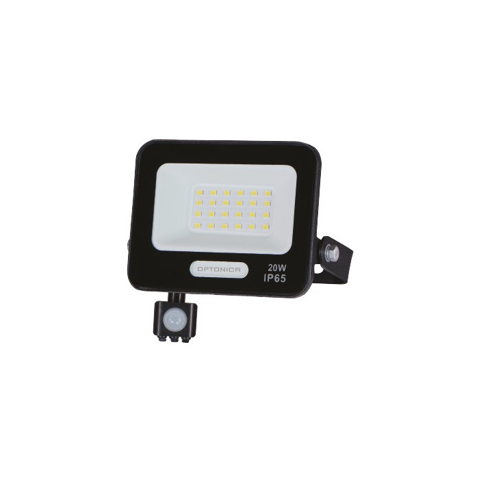 LED prožektorius, juodas, PIR jutiklis, 20W, 120°, šilta balta šviesa
