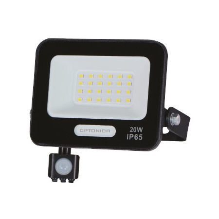 LED prožektorius, juodas, PIR jutiklis, 20W, 120°, šilta balta šviesa