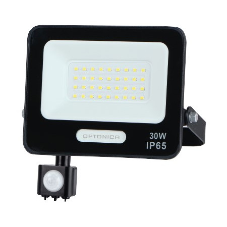 LED prožektorius, juodas, PIR jutiklis, 30W, 120°, šalta balta šviesa