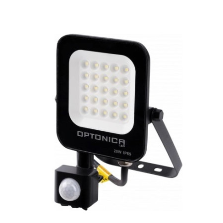 LED prožektorius, juodas, PIR jutiklis, 20W, šilta balta šviesa