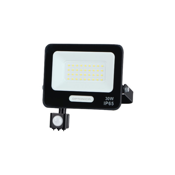 LED prožektorius, juodas, PIR jutiklis, 30W, 120°, neutrali balta šviesa