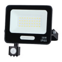 LED prožektorius, juodas, PIR jutiklis, 30W, 120°, neutrali balta šviesa