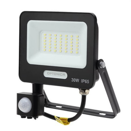 LED prožektorius, juodas, PIR jutiklis, 30W, 120°, neutrali balta šviesa