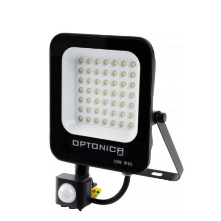 LED prožektorius, juodas, PIR jutiklis, 30W, šalta balta šviesa