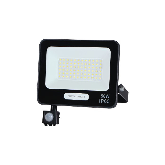 LED prožektorius, juodas, PIR jutiklis, 50W, 120°, neutrali balta šviesa