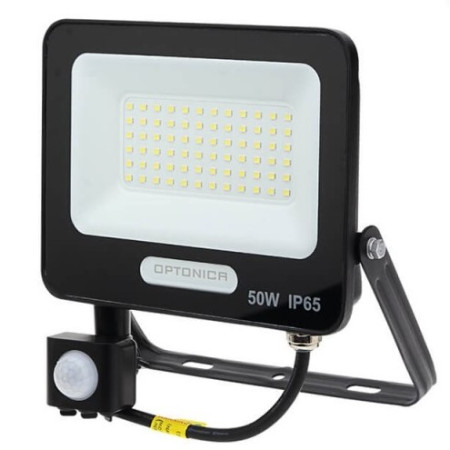LED prožektorius, juodas, PIR jutiklis, 50W, 120°, neutrali balta šviesa
