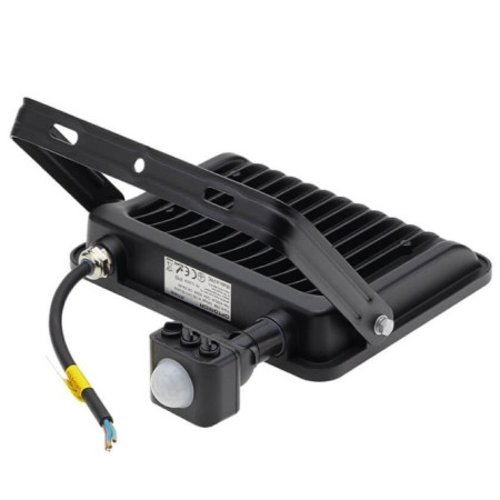 LED prožektorius, juodas, PIR jutiklis, 50W, 120°, neutrali balta šviesa