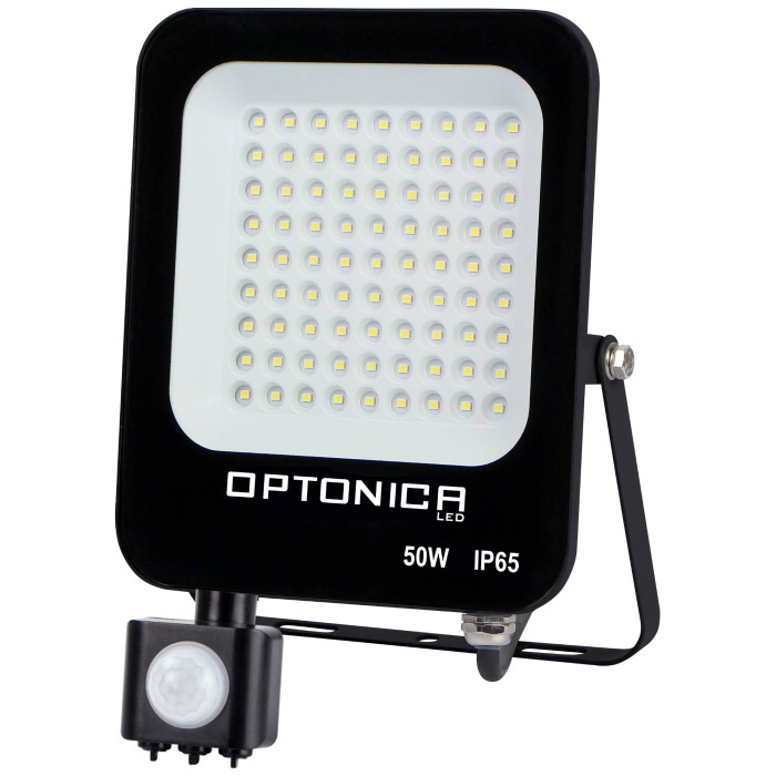 LED prožektorius, juodas, PIR jutiklis, 50W, šalta balta šviesa